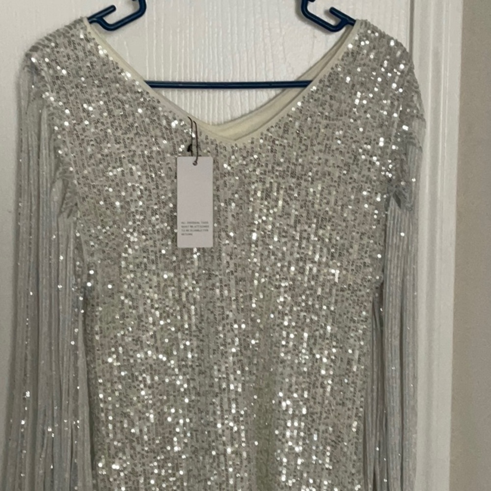 New Sheilay white/silver/sequin party dress